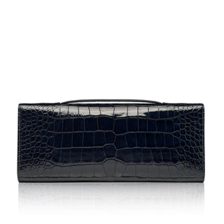 Alex Clutch- Navy Stamped Croc