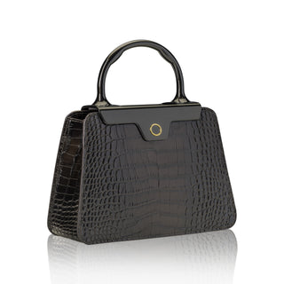 Andie Top Handle- Espresso Brown Stamped Croc
