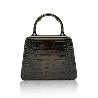 Andie Top Handle- Espresso Brown Stamped Croc