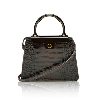 Andie Top Handle- Espresso Brown Stamped Croc