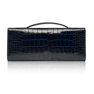 Alex Clutch- Navy Stamped Croc