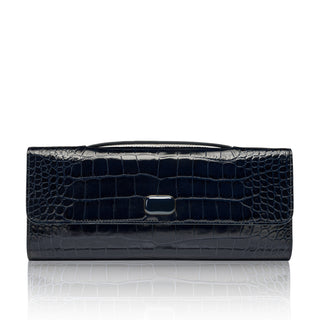 Alex Clutch- Navy Stamped Croc