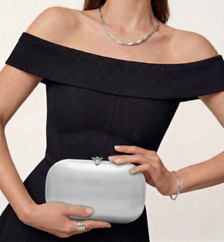 Elina PLUS Clutch- Satin White Gold